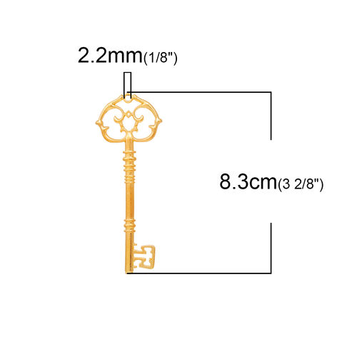 Immagine di Lega di Zinco Ciondoli Chiave Oro Placcato Filigrana Filigrana 8.3cm x 3.1cm , 5 Pz