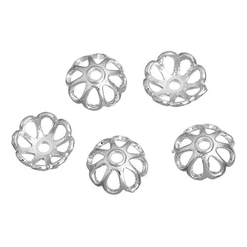 Image de Coupelle Filigranée en Alliage de Zinc Fleur Argent Mat Creux (Approprié à Perle 8mm Dia) 8mm x 8mm, 10 PCs