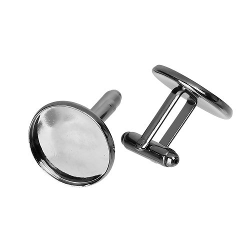 Bild von Messing Manschettenknöpfe Rund Metallgrau (für 18mm cabochon ) 25mm x 20mm 10 Stück