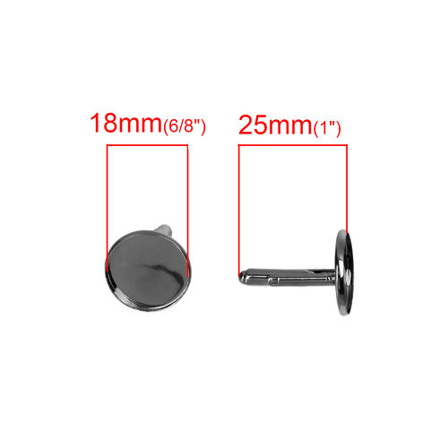 Bild von Messing Manschettenknöpfe Rund Metallgrau (für 18mm cabochon ) 25mm x 20mm 10 Stück