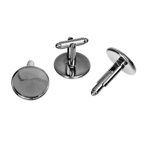 Bild von Messing Manschettenknöpfe Rund Metallgrau (für 18mm cabochon ) 25mm x 20mm 10 Stück