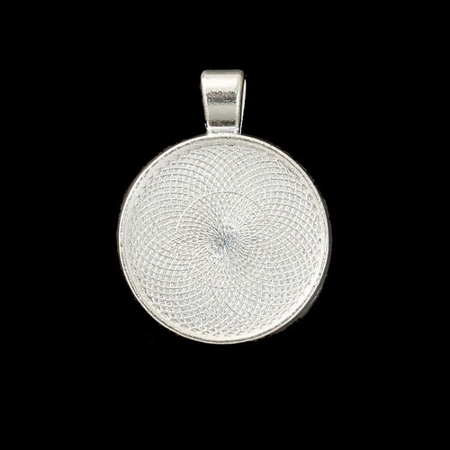 Bild von Zinklegierung Anhänger Rund Versilbert (für 25mm D Cabochon ) 36mm x 28mm 10 Stück