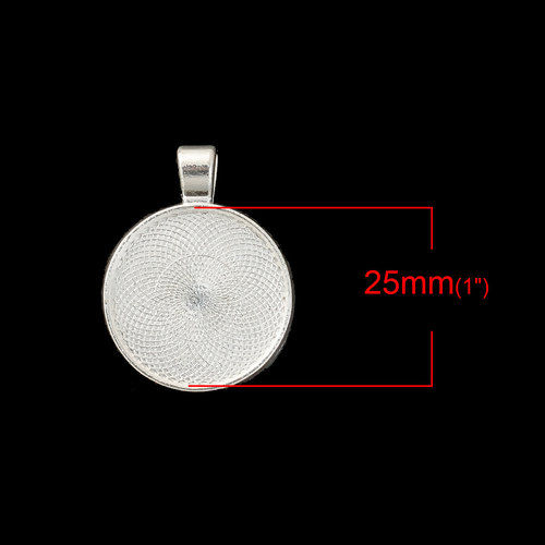 Bild von Zinklegierung Anhänger Rund Versilbert (für 25mm D Cabochon ) 36mm x 28mm 10 Stück