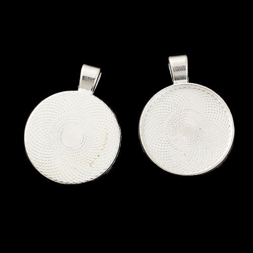 Bild von Zinklegierung Anhänger Rund Versilbert (für 25mm D Cabochon ) 36mm x 28mm 10 Stück