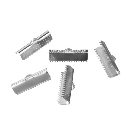 Picture of Stainless Steel Cord Ribbon Crimp End Briefcase Silver Tone 25mm(1") x 9mm( 3/8"), 10 PCs