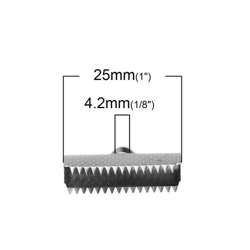 Picture of Stainless Steel Cord Ribbon Crimp End Briefcase Silver Tone 25mm(1") x 9mm( 3/8"), 10 PCs