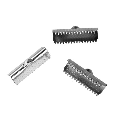Picture of Stainless Steel Cord Ribbon Crimp End Briefcase Silver Tone 25mm(1") x 9mm( 3/8"), 10 PCs