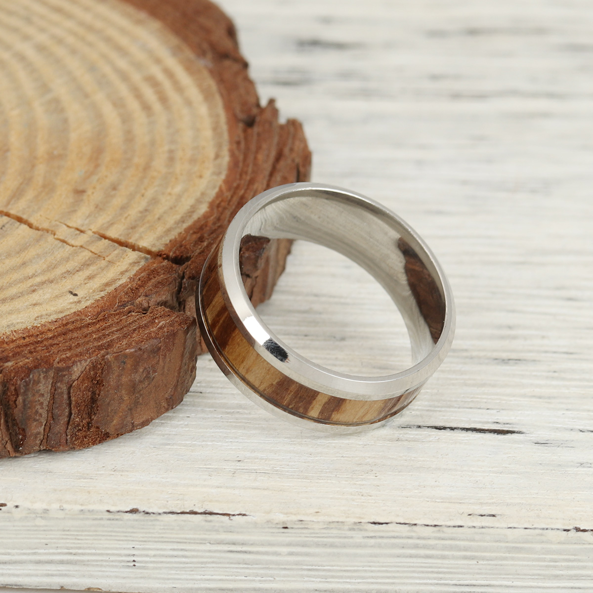 Bild von Edelstahl Uneinstellbar Ring Silberfarbe Naturfarben 18.3mm（US Größe:8.25), 1 Stück