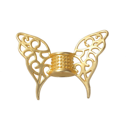Picture of Zinc Based Alloy Spacer Beads Butterfly Wing Gold Plated Filigree 47mm x 36mm, Hole: Approx 3.7mm, 2 PCs