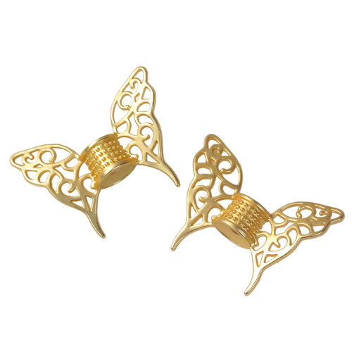 Picture of Zinc Based Alloy Spacer Beads Butterfly Wing Gold Plated Filigree 47mm x 36mm, Hole: Approx 3.7mm, 2 PCs