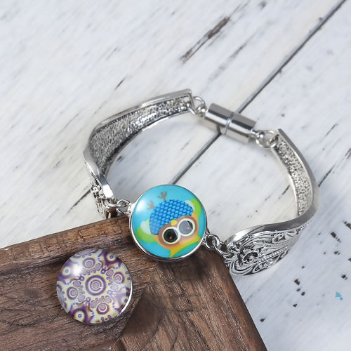 Picture of Zinc Based Alloy Snap Button Bracelets Fit 18mm/20mm Snap Buttons Antique Silver Color Round 19cm(7 4/8") long, Hole Size: 6mm( 2/8"), 1 Piece