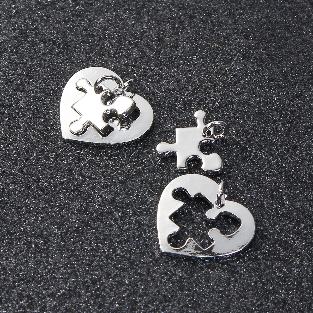 Picture of Zinc Based Alloy Puzzle Charms Heart Silver Tone 24mm x24mm(1" x1") 18mm x17mm( 6/8" x 5/8"), 5 Sets