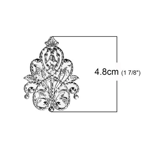 Picture of Iron Based Alloy Embellishments Crown Silver Tone Filigree Carved 48mm(1 7/8") x 35mm(1 3/8"), 30 PCs