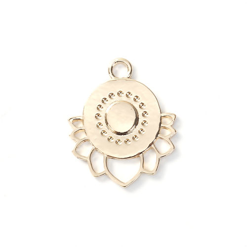 Picture of Zinc Based Alloy Pendants Lotus Flower Gold Plated Round 32mm(1 2/8") x 27mm(1 1/8"), 5 PCs