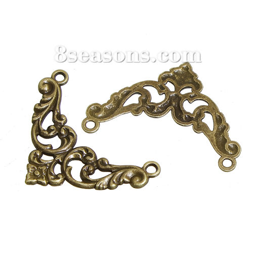 Imagen de Zamak Conectores Triángulo Tono Bronce Filigrana 38mm x 27mm, 4 Unidades