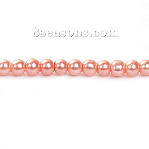 Picture of Glass Beads Round Orange Pink Imitation Pearl About 5mm - 4mm Dia, Hole: Approx 0.7mm, 84.5cm long, 3 Strands (Approx 229 PCs/Strand)