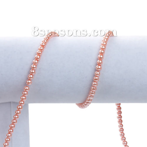 Picture of Glass Beads Round Orange Pink Imitation Pearl About 5mm - 4mm Dia, Hole: Approx 0.7mm, 84.5cm long, 3 Strands (Approx 229 PCs/Strand)