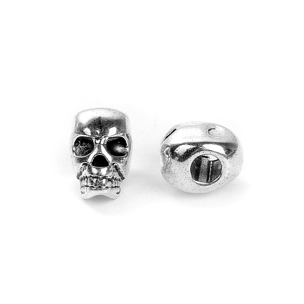 Picture of Zinc Based Alloy Halloween 3D Spacer Beads Skull Antique Bronze 12mm x 8mm, Hole: Approx 3.7mm, 30 PCs