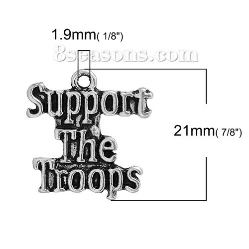 Bild von Zinklegierung Charms Unregelmäßig Antiksilber " Support The Troops " 21mm x 20mm, 10 Stück