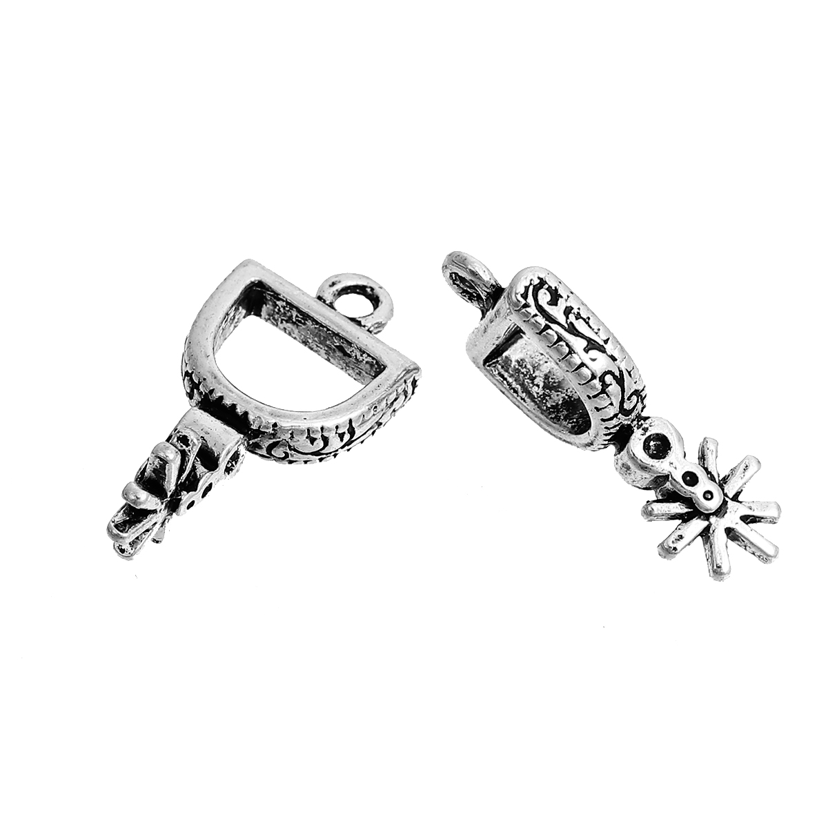 Bild von Zinklegierung Cowboy Sporn Charms Antiksilber 23mm x 12mm, 20 Stück