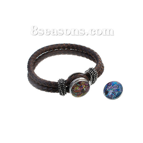 Picture of 18mm Zinc Based Alloy & Glass Snap Button Buttons Fit Snap Button Bracelets Round At Random Mixed Carved , Knob Size: 5.5mm( 2/8"), 5 PCs