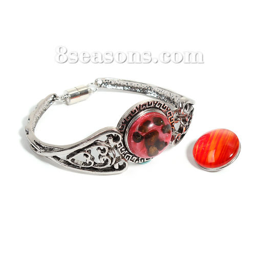 Picture of Snap Button Bangles Bracelets Fit 18mm/20mm Snap Buttons Antique Silver Color Heart Round 21cm(8 2/8") long, Hole Size: 6mm( 2/8"), 1 Piece