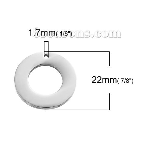 Picture of 304 Stainless Steel Charms Circle Ring Silver Tone 22mm( 7/8") Dia, 2 PCs