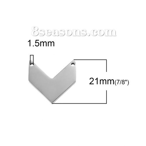 Picture of 304 Stainless Steel Chevron Connectors V-shaped Silver Tone Blank Stamping Tags One Side 21mm x 20mm, 1 Piece