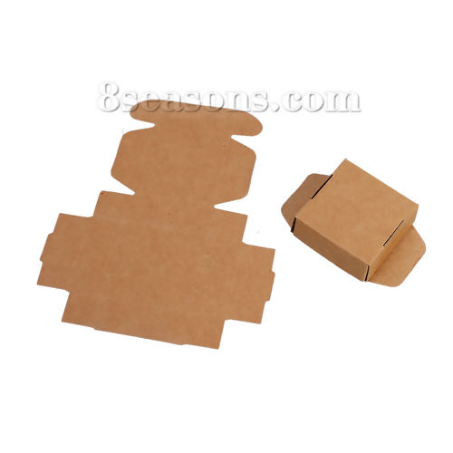 Picture of Paper Jewelry Gift Flower Wrapping Square Brown (Folding Size: 5cmx5cmx2cm) 16cm(6 2/8") x 13.3cm(5 2/8") , 20 PCs