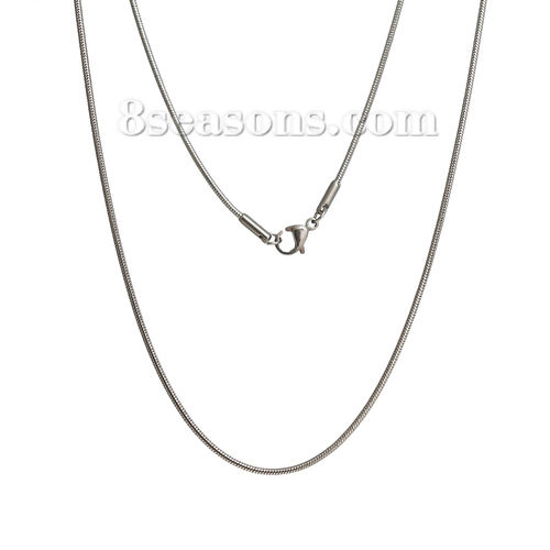 Picture of Stainless Steel Snake Chain Necklace Silver Tone 42cm(16 4/8") long, Chain Size: 1.3mm, 1 Piece