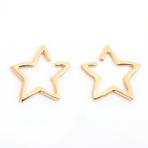 Picture of Ear Cuffs Clip Wrap Earrings Gold Plated Pentagram Star Hollow 22mm( 7/8") x 21mm( 7/8"), 1 Piece