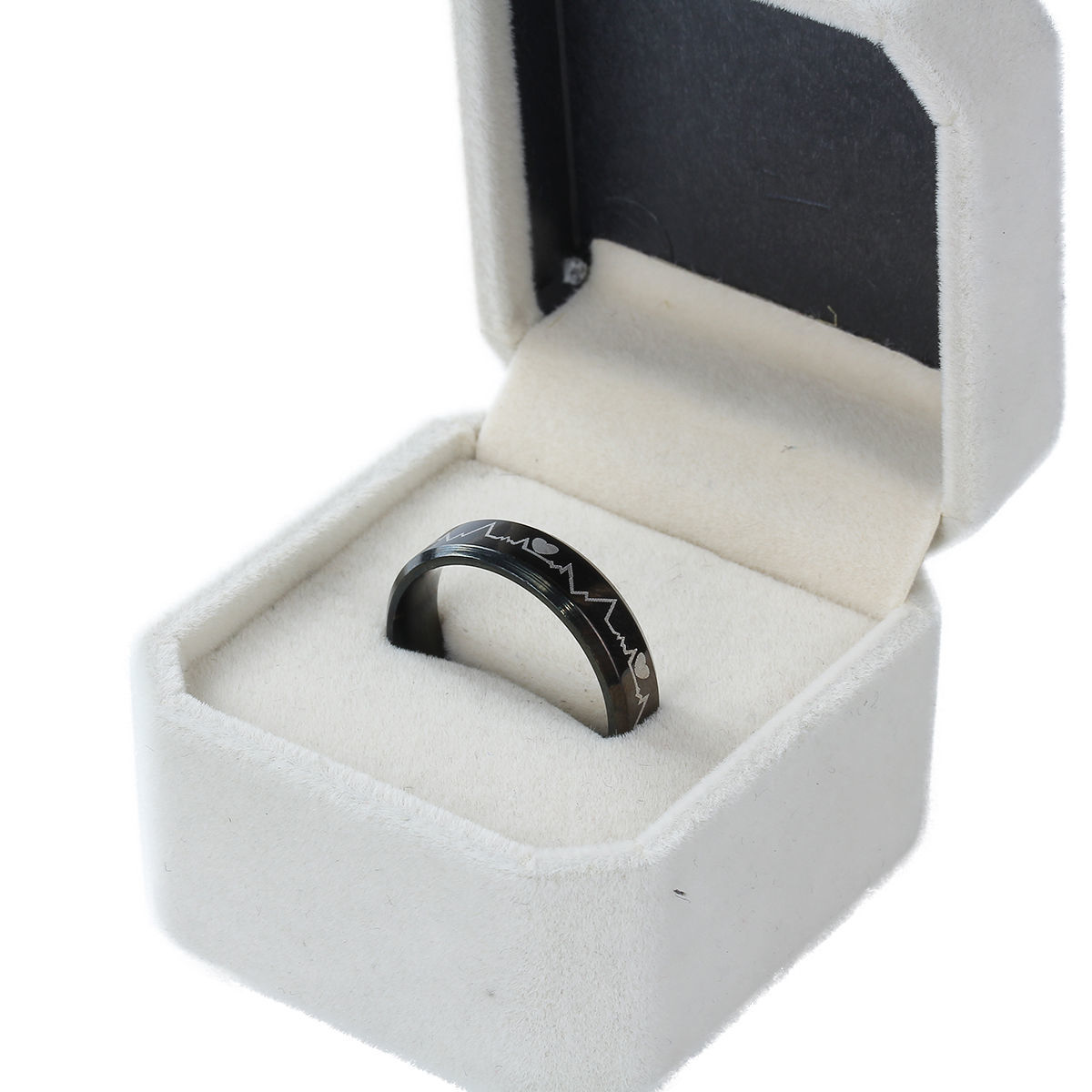 Picture of Titanium Steel Unadjustable Rings Black Heartbeat/ Electrocardiogram 20.6mm(US Size 11), 1 Piece