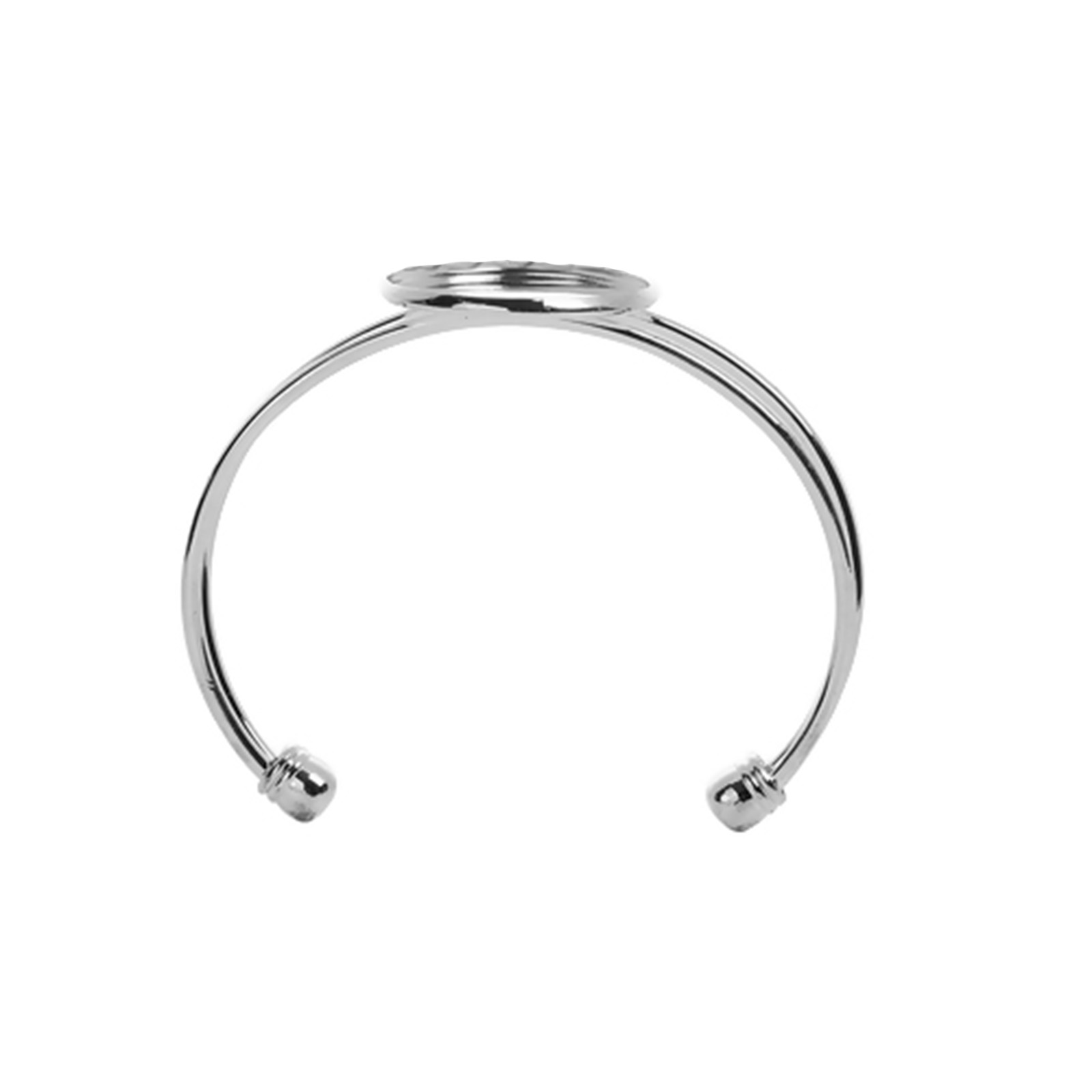 Picture of Copper Open Cuff Bangles Bracelets Round Silver Plated Cabochon Settings (Fits 25mm Dia.) 15.5cm(6 1/8") long, 1 Piece