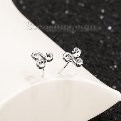 Picture of Ear Post Stud Earrings Silver Tone Wave 8mm( 3/8") x 7mm( 2/8"), Post/ Wire Size: (21 gauge), 1 Pair