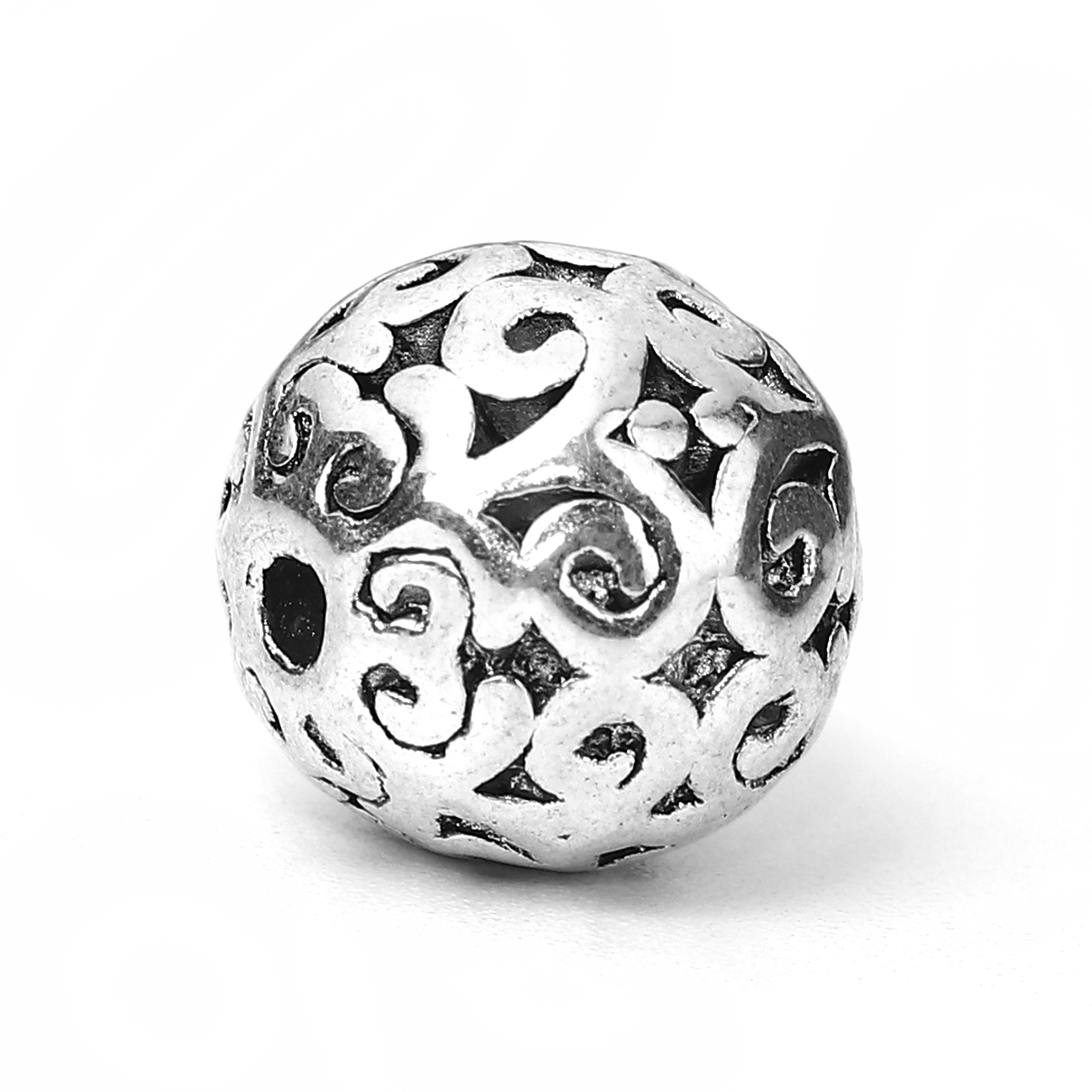 Picture of Zinc Based Alloy Spacer Beads Round Antique Silver Color Filigree About 12mm Dia, Hole: Approx 2.5mm, 5 PCs