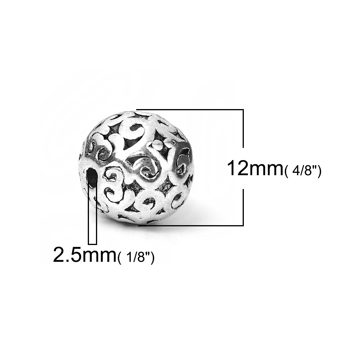 Picture of Zinc Based Alloy Spacer Beads Round Antique Silver Color Filigree About 12mm Dia, Hole: Approx 2.5mm, 5 PCs