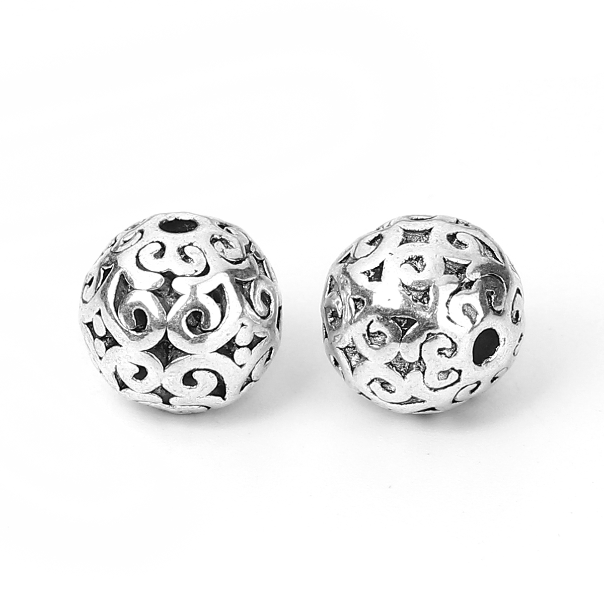 Picture of Zinc Based Alloy Spacer Beads Round Antique Silver Color Filigree About 12mm Dia, Hole: Approx 2.5mm, 5 PCs
