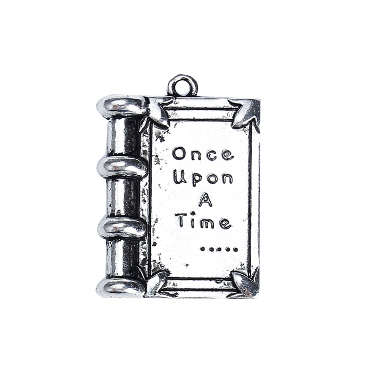 Picture of Zinc Based Alloy Charms Rectangle Antique Silver Color Message " Once Upon a Time " 17mm( 5/8") x 12mm( 4/8"), 20 PCs
