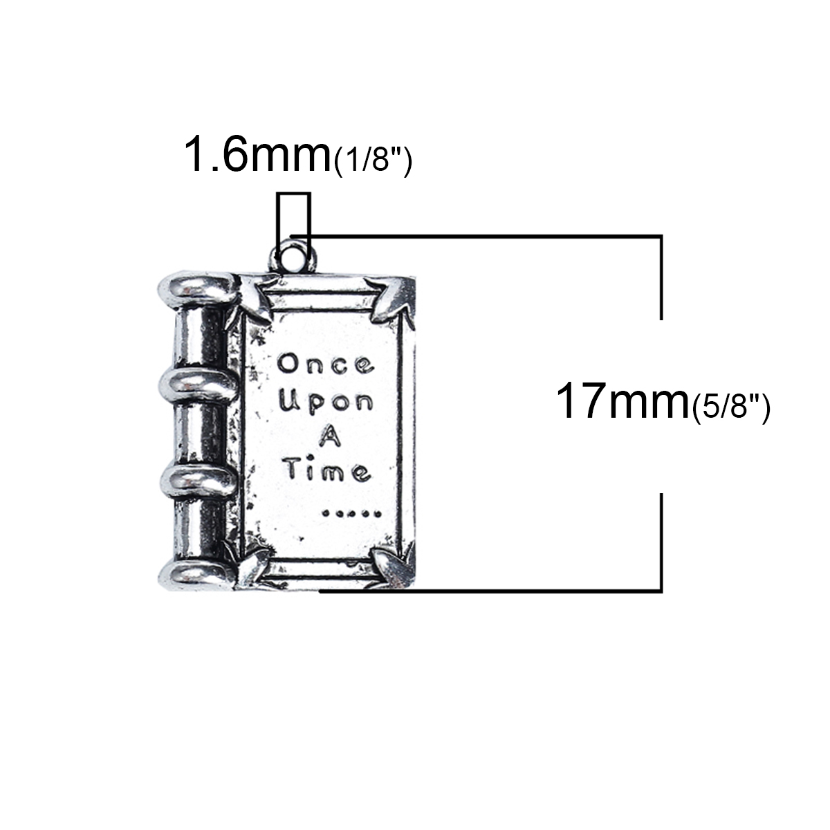 Picture of Zinc Based Alloy Charms Rectangle Antique Silver Color Message " Once Upon a Time " 17mm( 5/8") x 12mm( 4/8"), 20 PCs