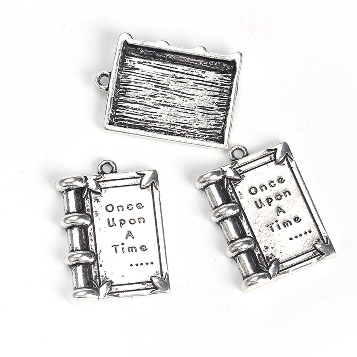 Picture of Zinc Based Alloy Charms Rectangle Antique Silver Color Message " Once Upon a Time " 17mm( 5/8") x 12mm( 4/8"), 20 PCs