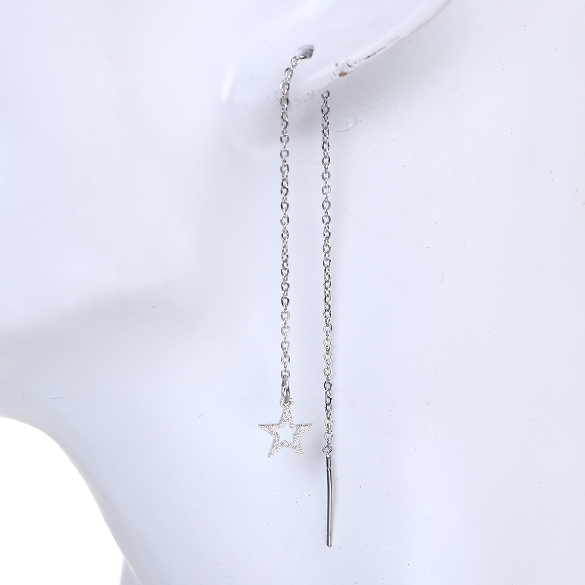 Imagen de 304 Acero Inoxidable Cadena Pendiente Tono de Plata Estrellas de cinco puntos Polvo Estelar 12.5cmlongitud, Post/ Wire: (21 gauge) 1 Par