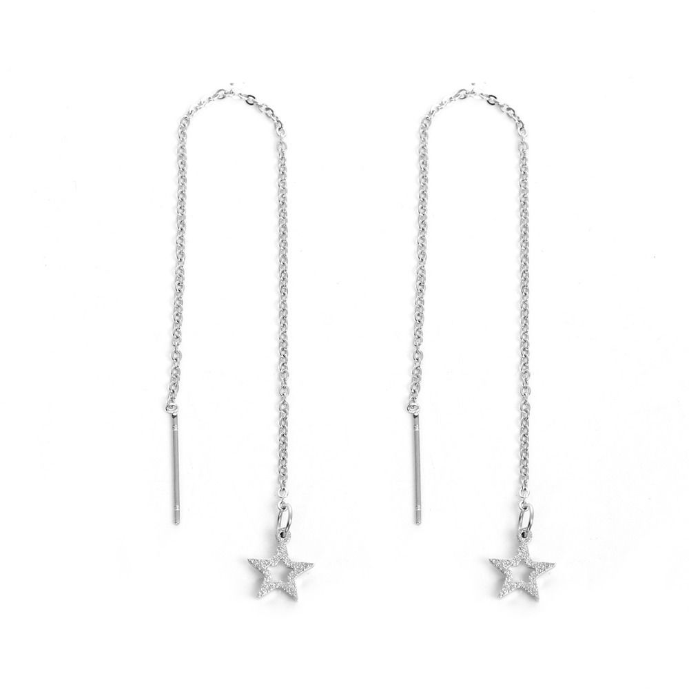 Imagen de 304 Acero Inoxidable Cadena Pendiente Tono de Plata Estrellas de cinco puntos Polvo Estelar 12.5cmlongitud, Post/ Wire: (21 gauge) 1 Par