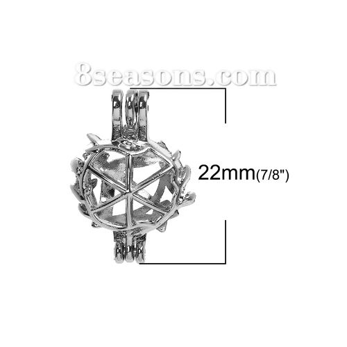Picture of Brass Wish Pearl Locket Jewelry Pendants Bow And Arrow Silver Tone Can Open (Fit Bead Size: 8mm) 22mm( 7/8") x 15mm( 5/8"), 1 Piece