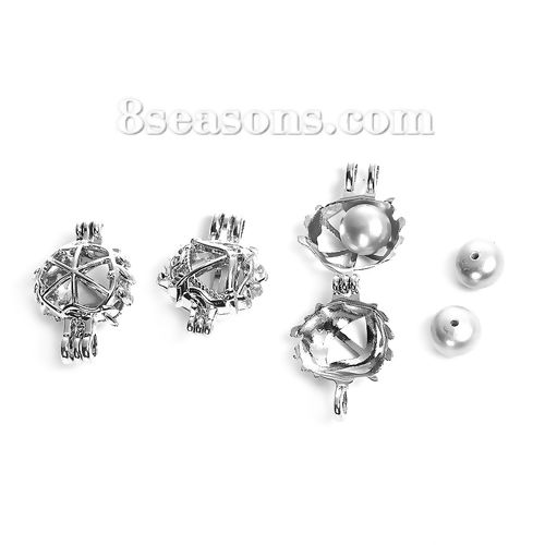 Picture of Brass Wish Pearl Locket Jewelry Pendants Bow And Arrow Silver Tone Can Open (Fit Bead Size: 8mm) 22mm( 7/8") x 15mm( 5/8"), 1 Piece