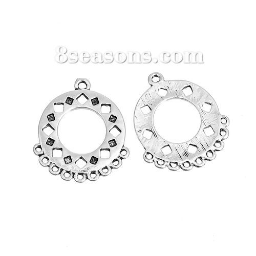 Imagen de 4 Unidades Zamak Conectores de Araña Ronda Plata Antigua geométrico Hueco 25mm x 22mm