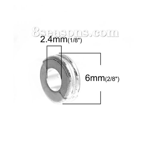Picture of Zinc Based Alloy Spacer Beads Round Silver Plated Stripe About 6mm Dia, Hole: Approx 2.4mm, 200 PCs