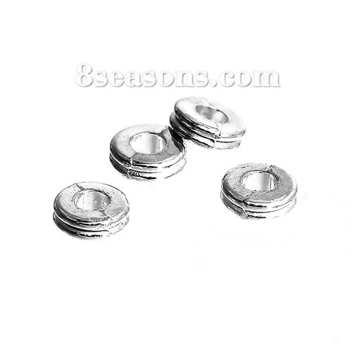 Picture of Zinc Based Alloy Spacer Beads Round Silver Plated Stripe About 6mm Dia, Hole: Approx 2.4mm, 200 PCs