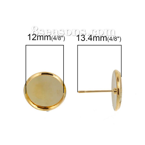 Imagen de Latón Pendientes Ronda Chapado en Oro Base Camafeo (Apta 12mm) 14mm x 13mm, Post/ Wire: (21 gauge), 10 Unidades