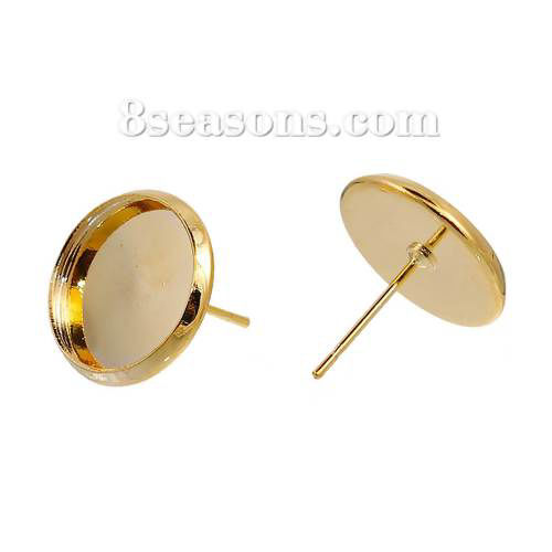 Imagen de Latón Pendientes Ronda Chapado en Oro Base Camafeo (Apta 12mm) 14mm x 13mm, Post/ Wire: (21 gauge), 10 Unidades