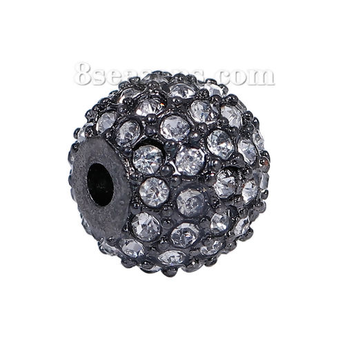 Picture of Zinc Based Alloy Beads Round Gunmetal Clear Rhinestone About 11mm Dia, Hole: Approx 2.4mm, 1 Piece
